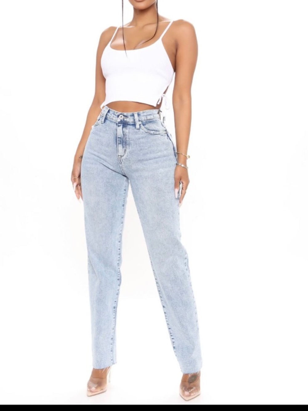 Fashion Nova High-Rise Light Blue Straight Leg Jeans